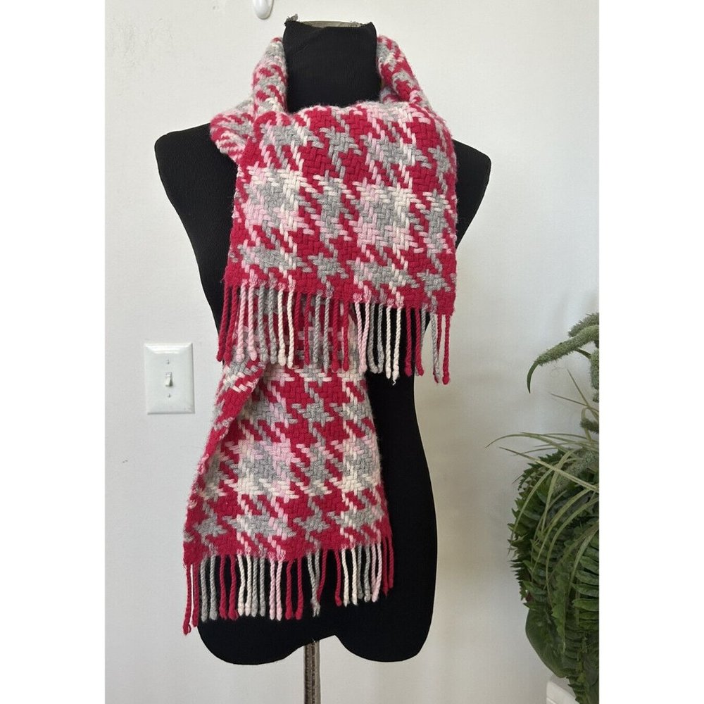 Charter Club 100% Cashmere Pink Gray Geometric Herringbone Scarf